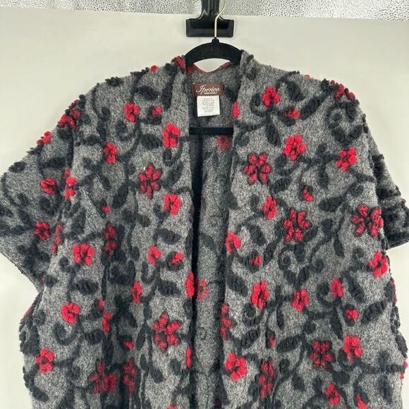 Jperico Women's Floral Wool Blend Cardigan Poncho Sweater Gray Red One Size - Picture 3 of 8